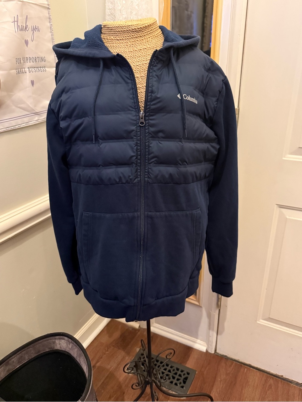 Columbia Navy Hooded Hybrid Puffer Jacket